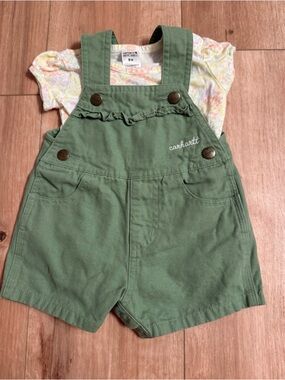 Carhartt Baby Girl Green Short Overalls Set